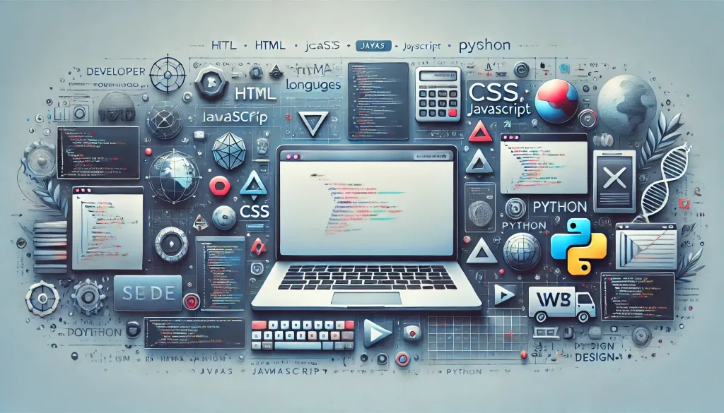 An AI generated image showing many depictions of computers and code .